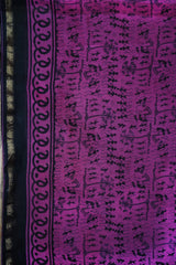 Elegant Rani Pink & Black Tribal Print Chanderi Cotton Silk Saree with Blouse Piece