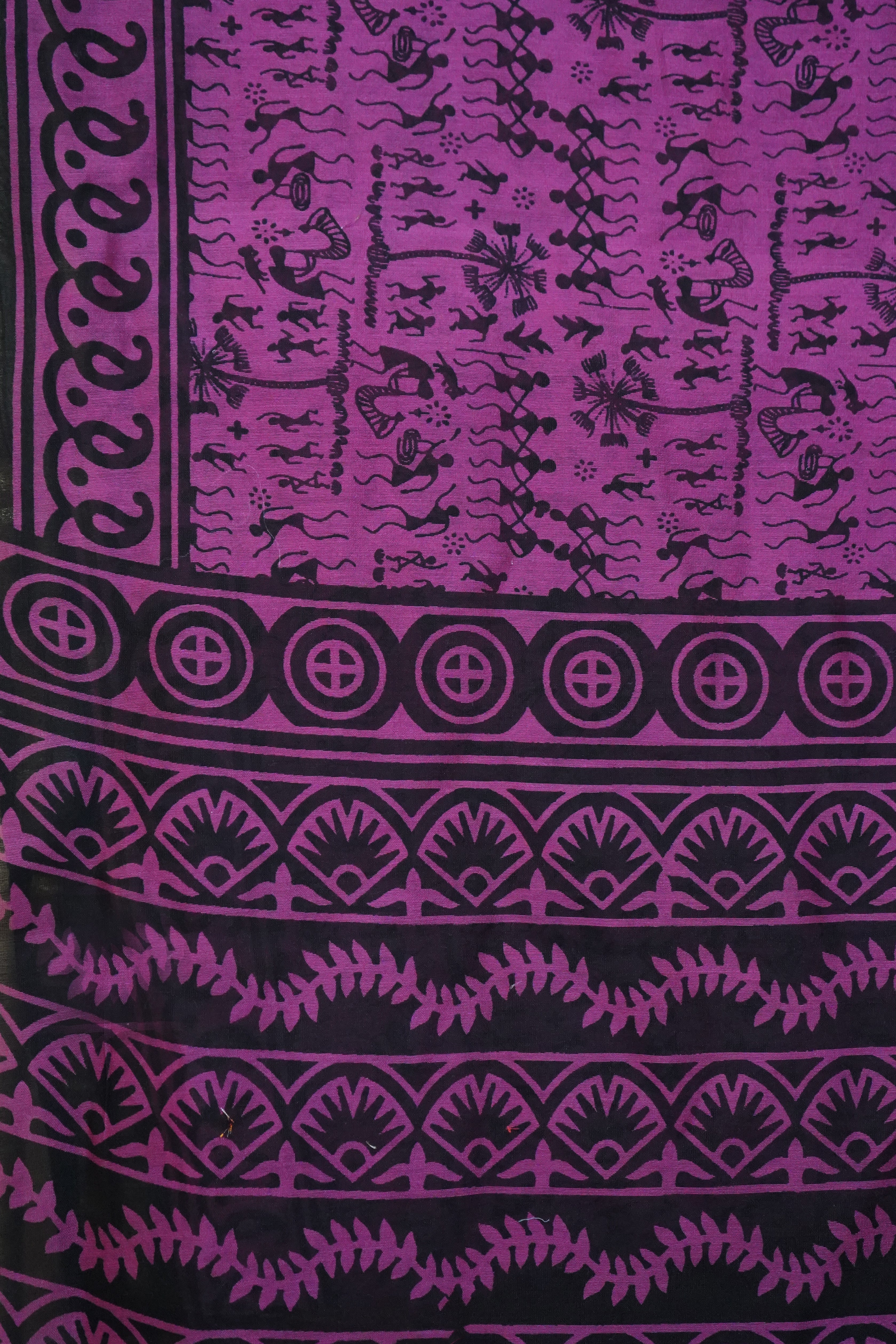Elegant Rani Pink & Black Tribal Print Chanderi Cotton Silk Saree with Blouse Piece
