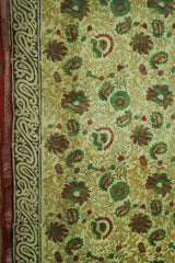 Elegant Beige & Olive Green Chanderi Cotton Silk Saree with Kalamkari Print