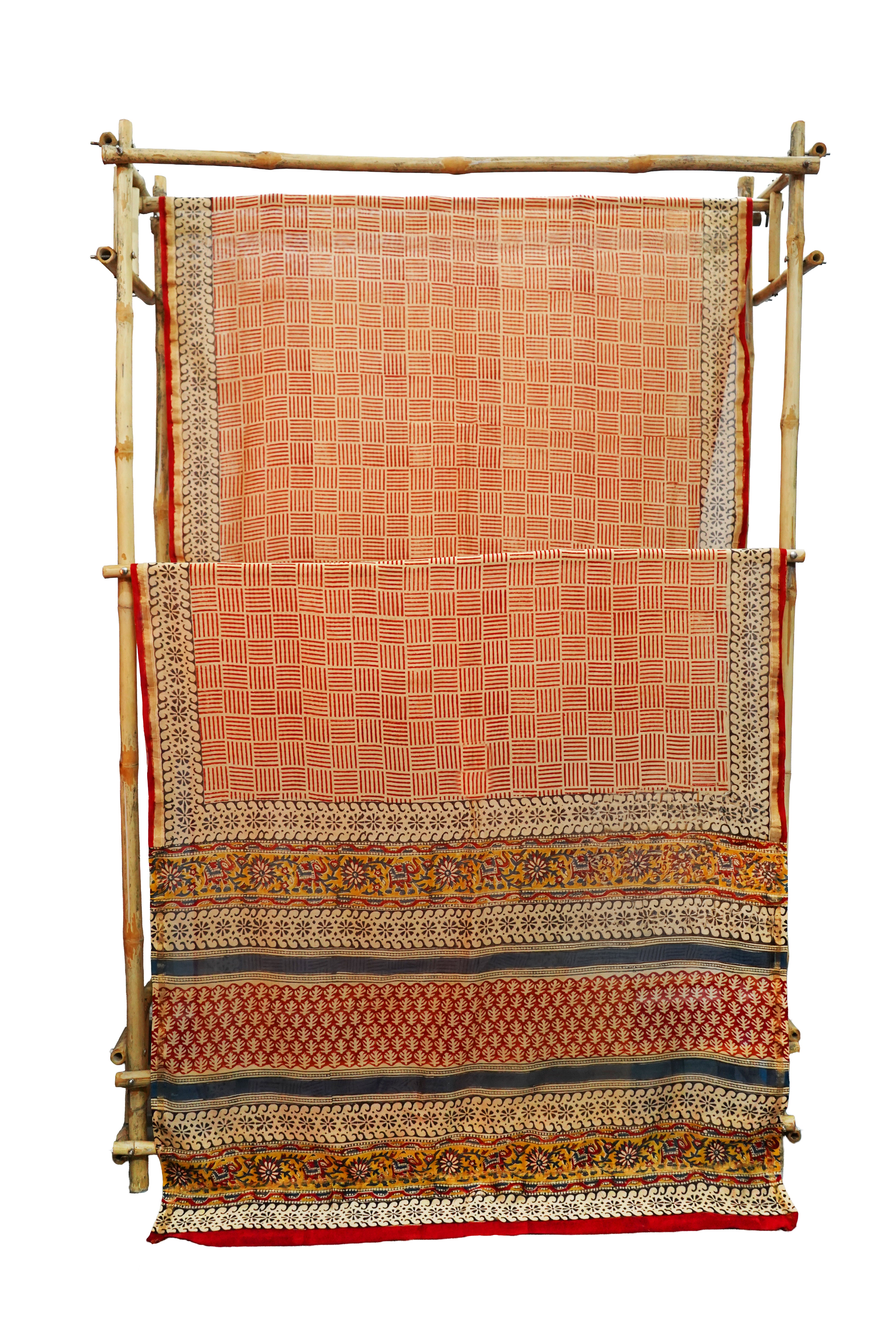 Elegant RedChanderi Cotton Silk Saree with Block Print with Blouse Piece