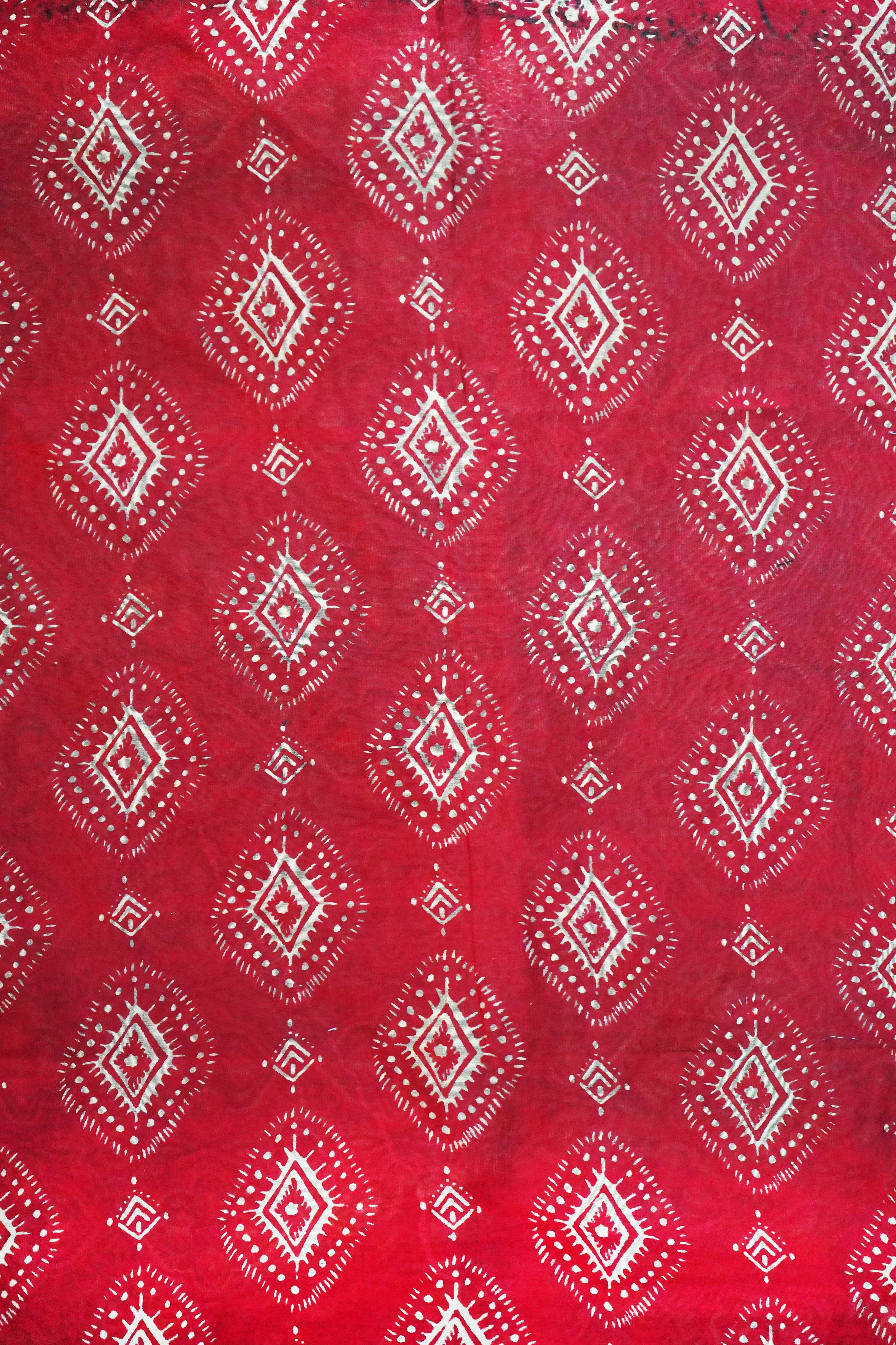 Bold Black & Crimson Red Chanderi Cotton Silk Traditional Ajrak Print Design Saree with Blouse Piece