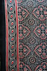 Bold Black & Crimson Red Chanderi Cotton Silk Traditional Ajrak Print Design Saree with Blouse Piece