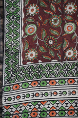 Exquisite Deep Maroon & Olive Green Chanderi Cotton Silk Saree with Blouse Piece