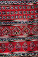 Classic Red & Black Chanderi Cotton Silk Saree with Ajrak Print