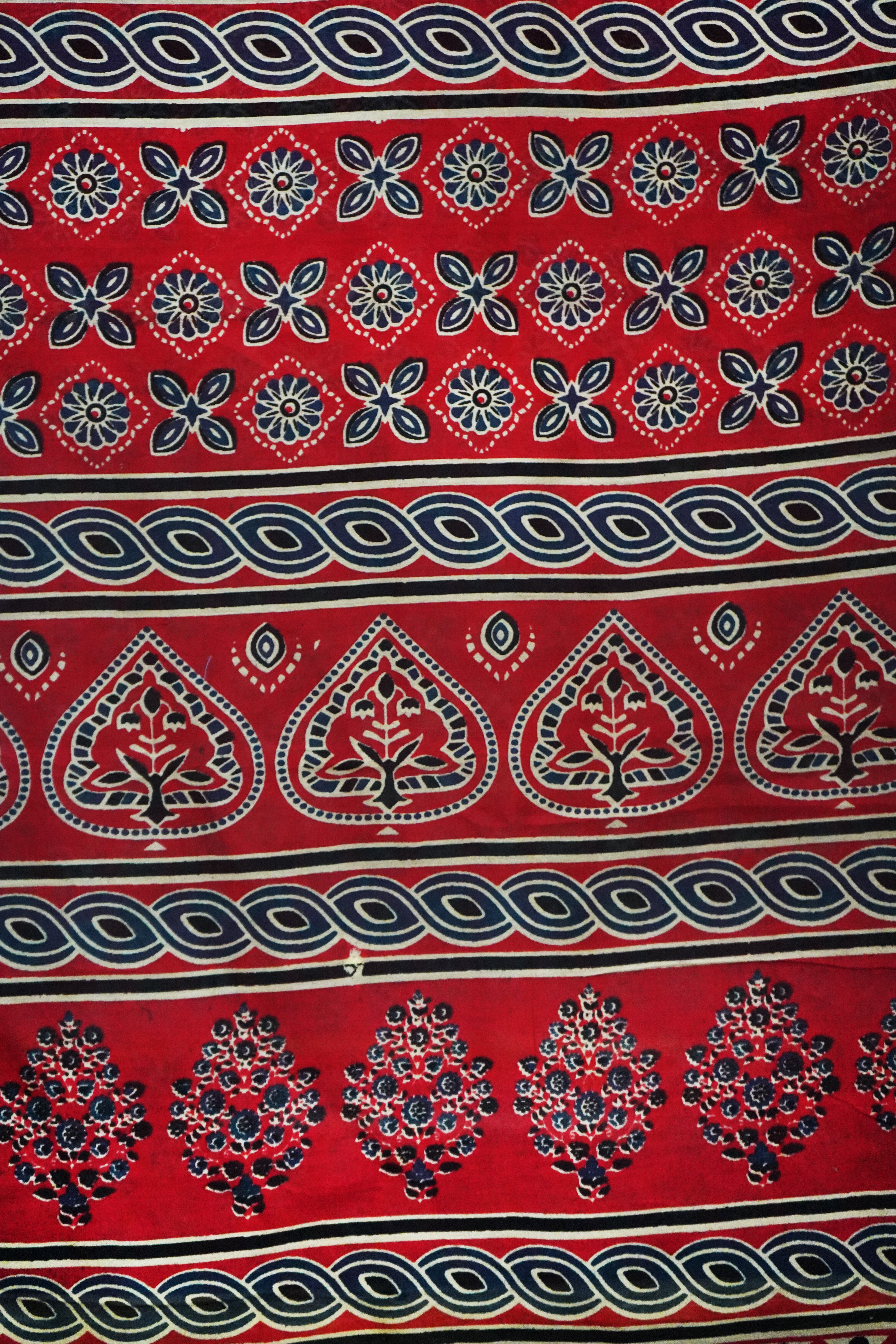 Classic Red & Black Chanderi Cotton Silk Saree with Ajrak Print