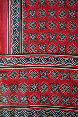 Classic Red & Black Chanderi Cotton Silk Saree with Ajrak Print