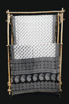 Black & White Chanderi Cotton Silk Artistic Bird Pattern Block Print Saree with Blouse Piece