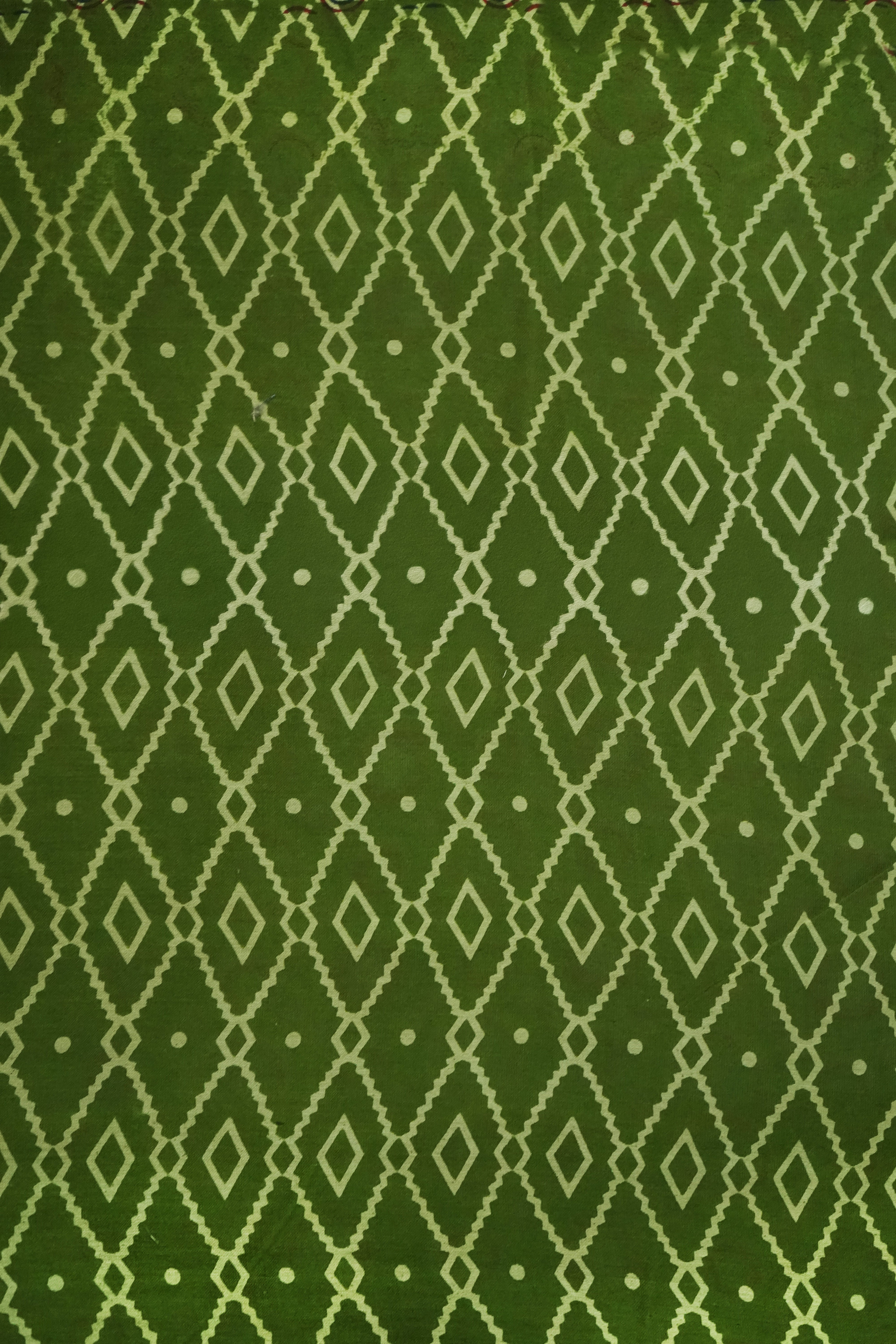 Dark Green Cotton Silk Chanderi Saree with Ajrak Print |With Blouse Piece