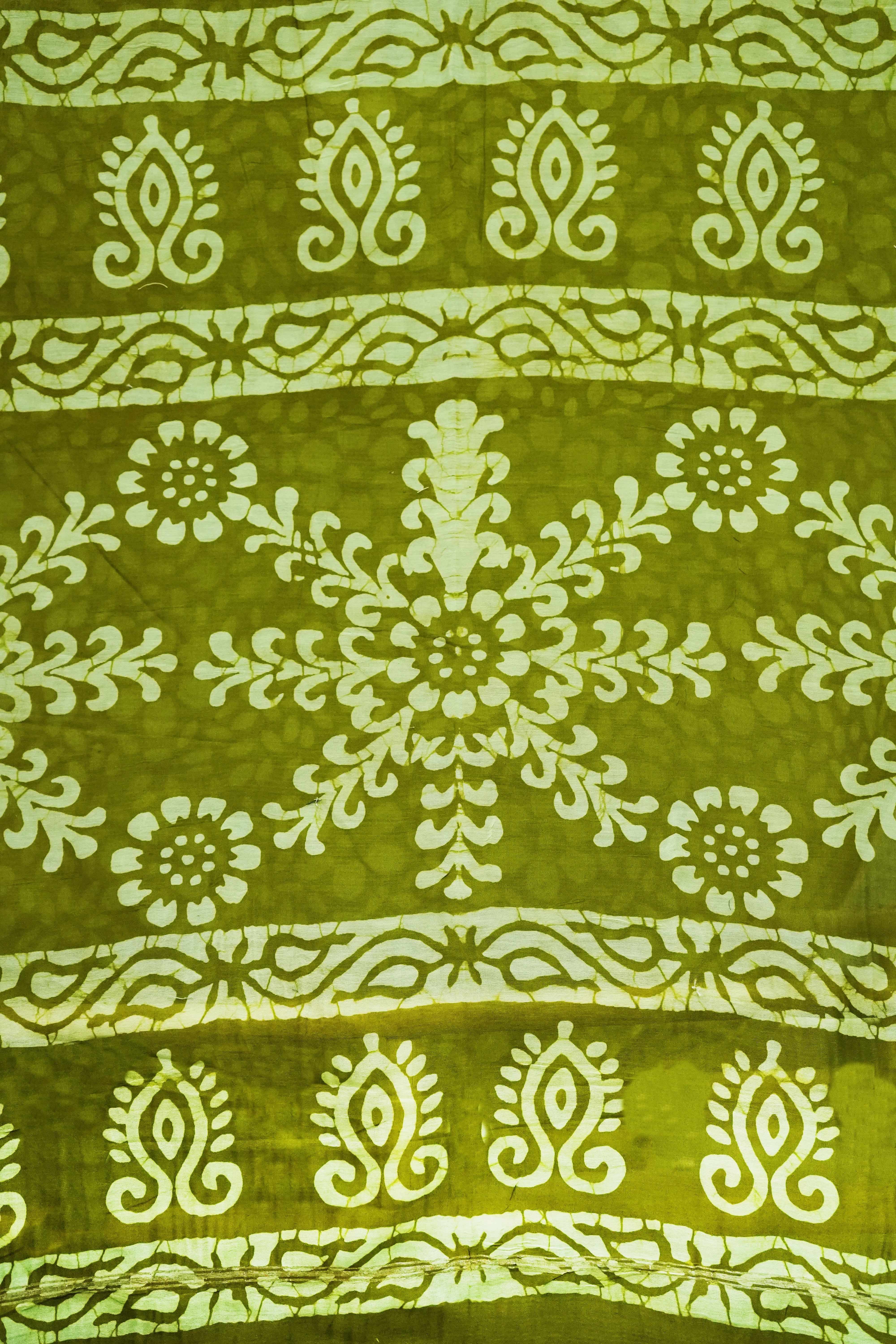 Lime Green Cotton Silk ChanderiSareeDabu Print With Blouse Piece