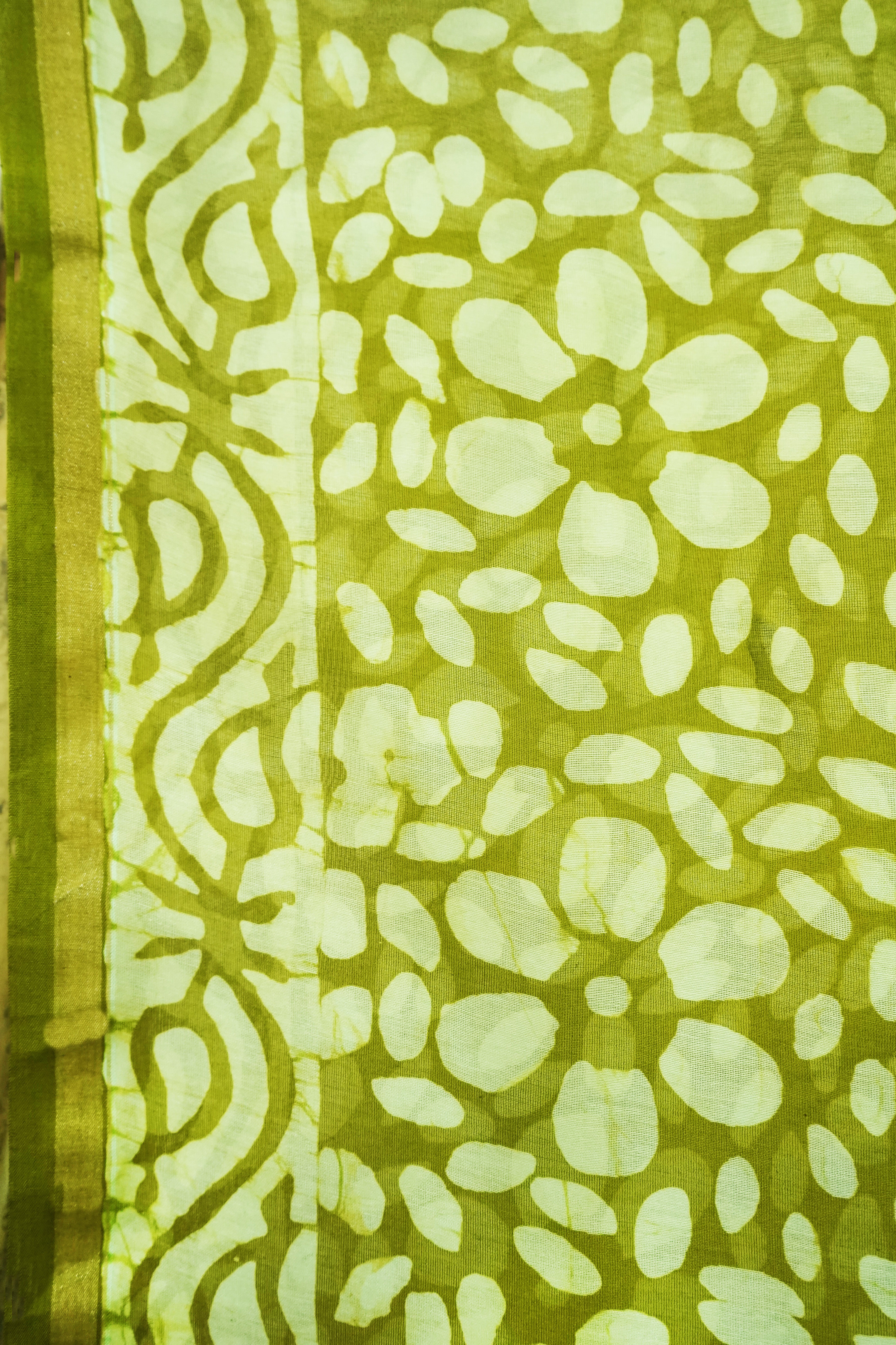 Lime Green Cotton Silk ChanderiSareeDabu Print With Blouse Piece