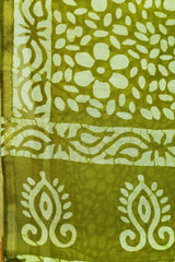 Lime Green Cotton Silk ChanderiSareeDabu Print With Blouse Piece