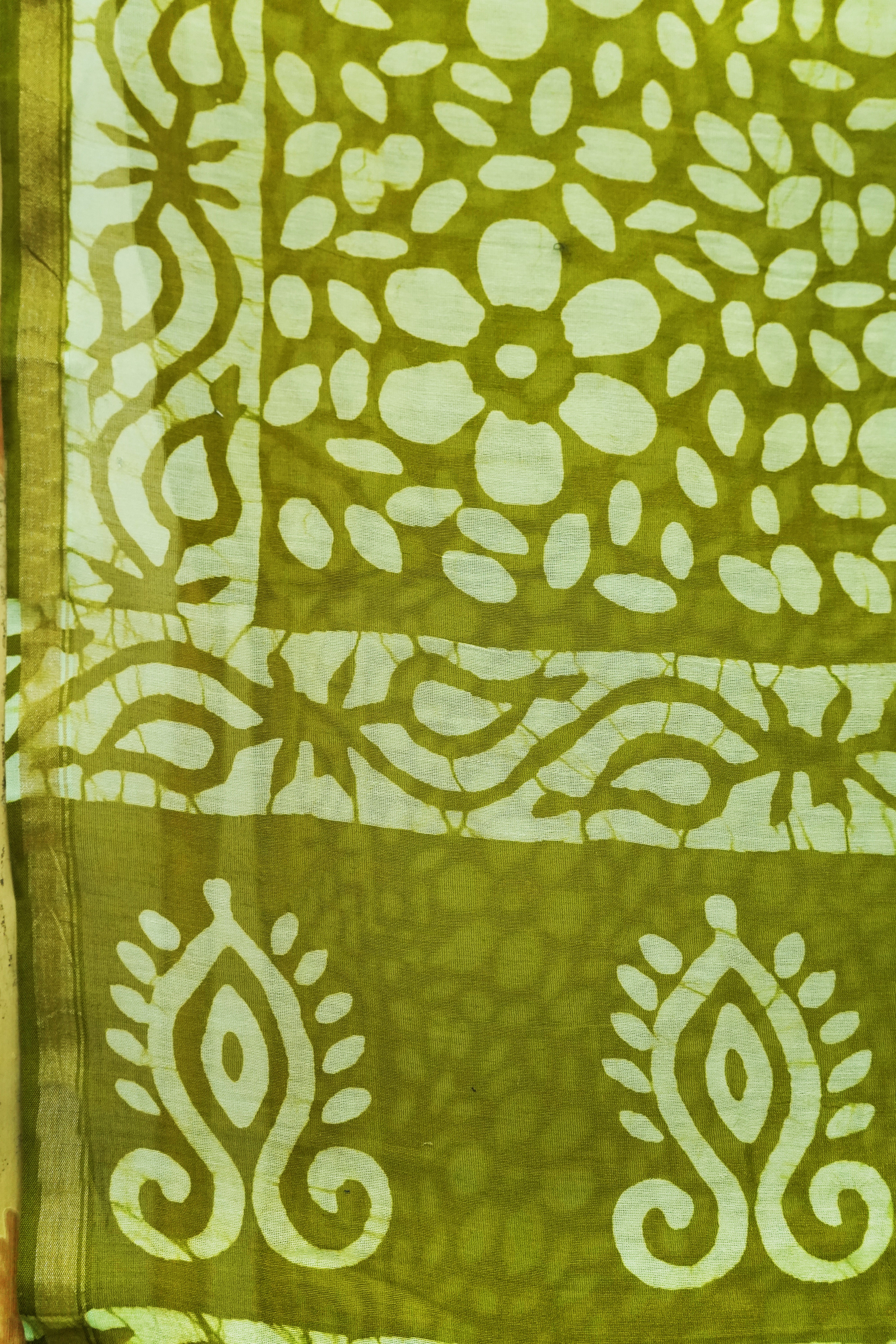 Lime Green Cotton Silk ChanderiSareeDabu Print With Blouse Piece