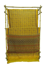 Traditional Mustard Yellow Ajrak Print Chanderi Cotton Silk Saree with Blouse Piece