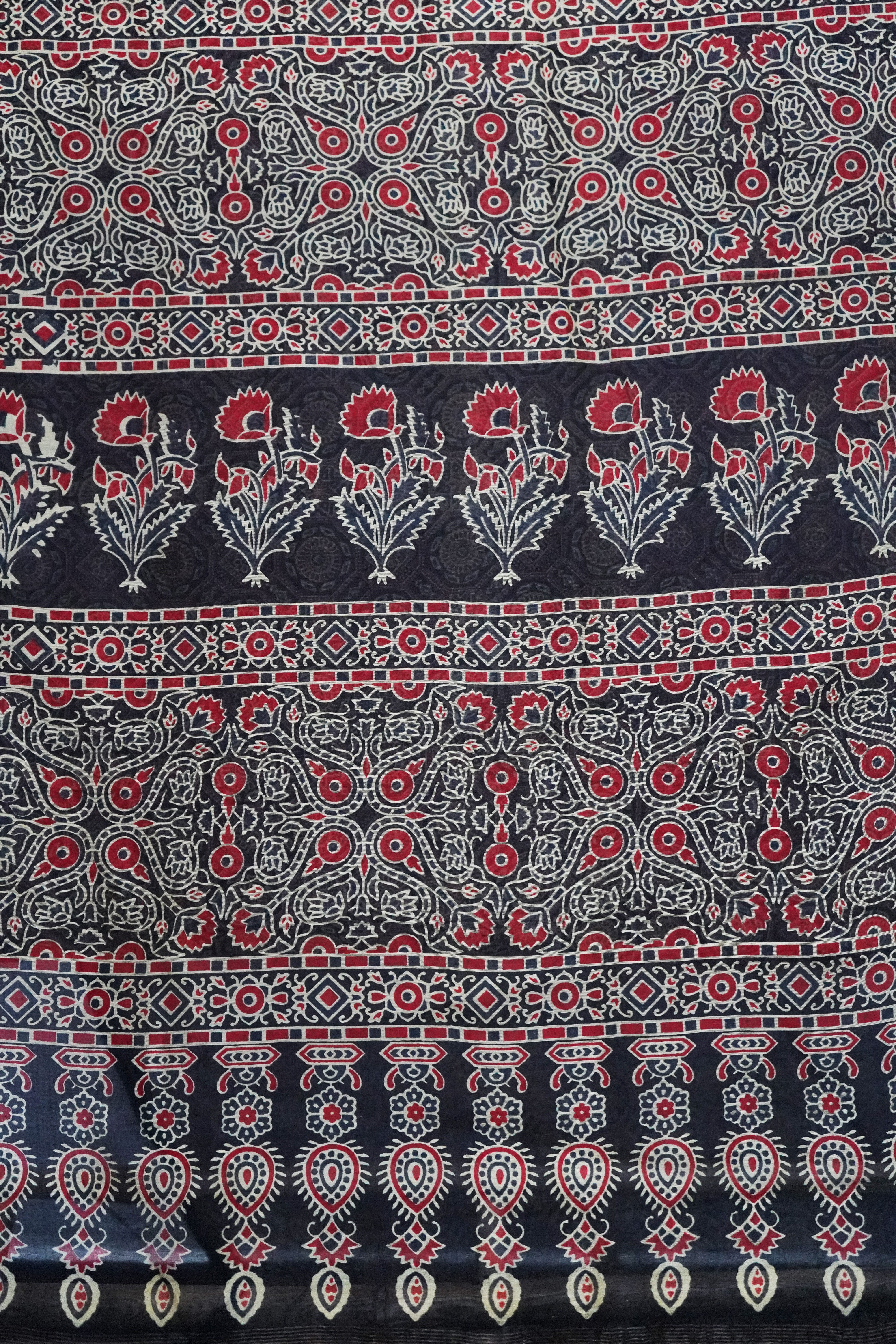 Elegant Cotton Silk Chanderi Saree with Ajrak PrintDesign | with Blouse Piece