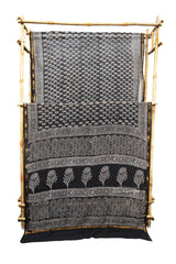 Black & White Cotton Silk Chanderi Saree with Elegant Ethnic Print