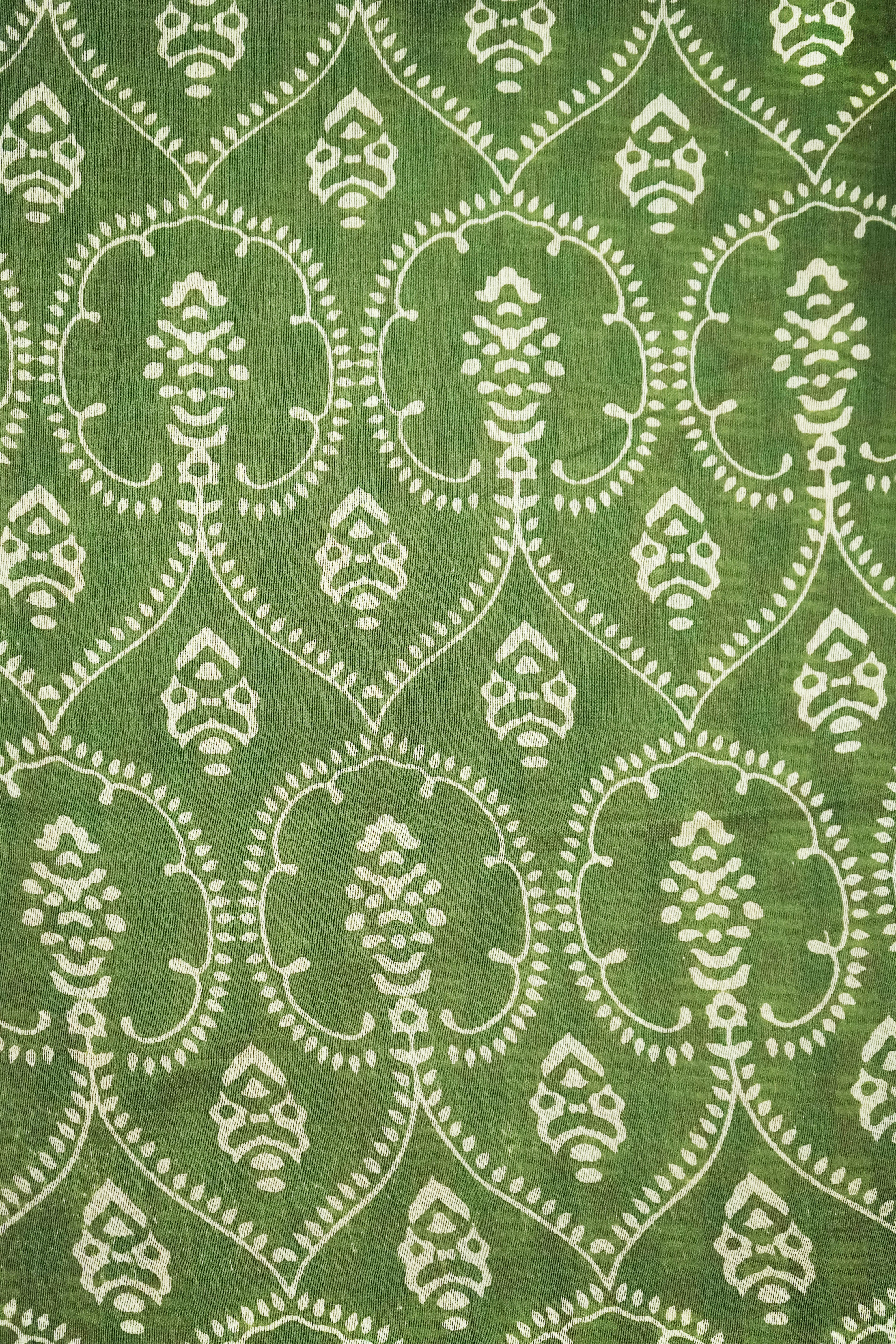 Rust Red & Olive Green Cotton Silk Chanderi Saree with Ajrak Print