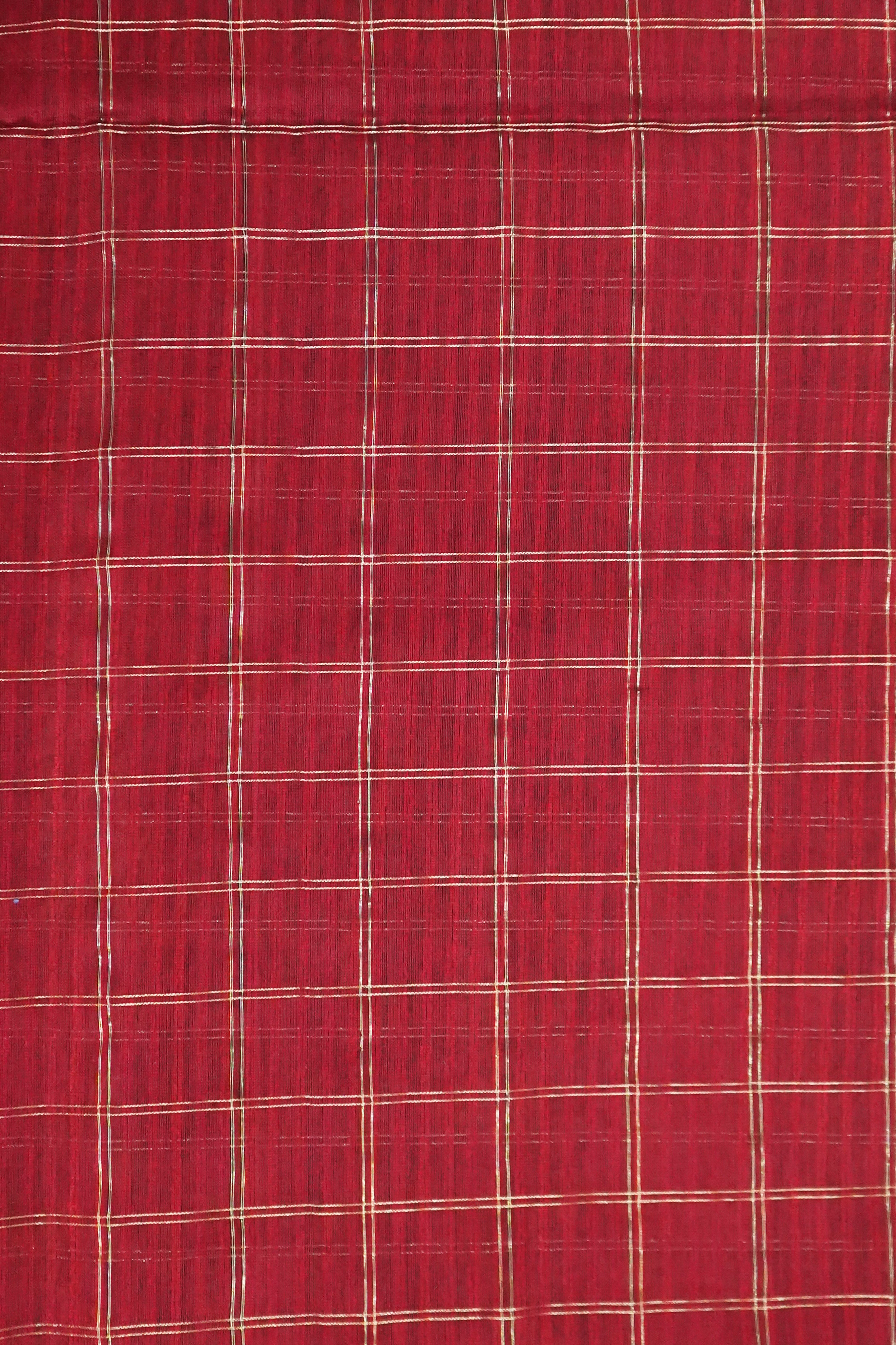Maheshwari Cotton Silk Saree Check Pattern with Maroon Silk Border & Golden Zari