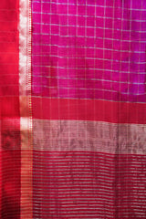 Elegant Rani Pink Maheshwari Cotton Silk Check Border Saree