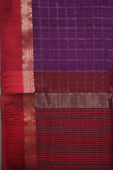 Elegant Purple Maheshwari Cotton Silk Check Border Saree