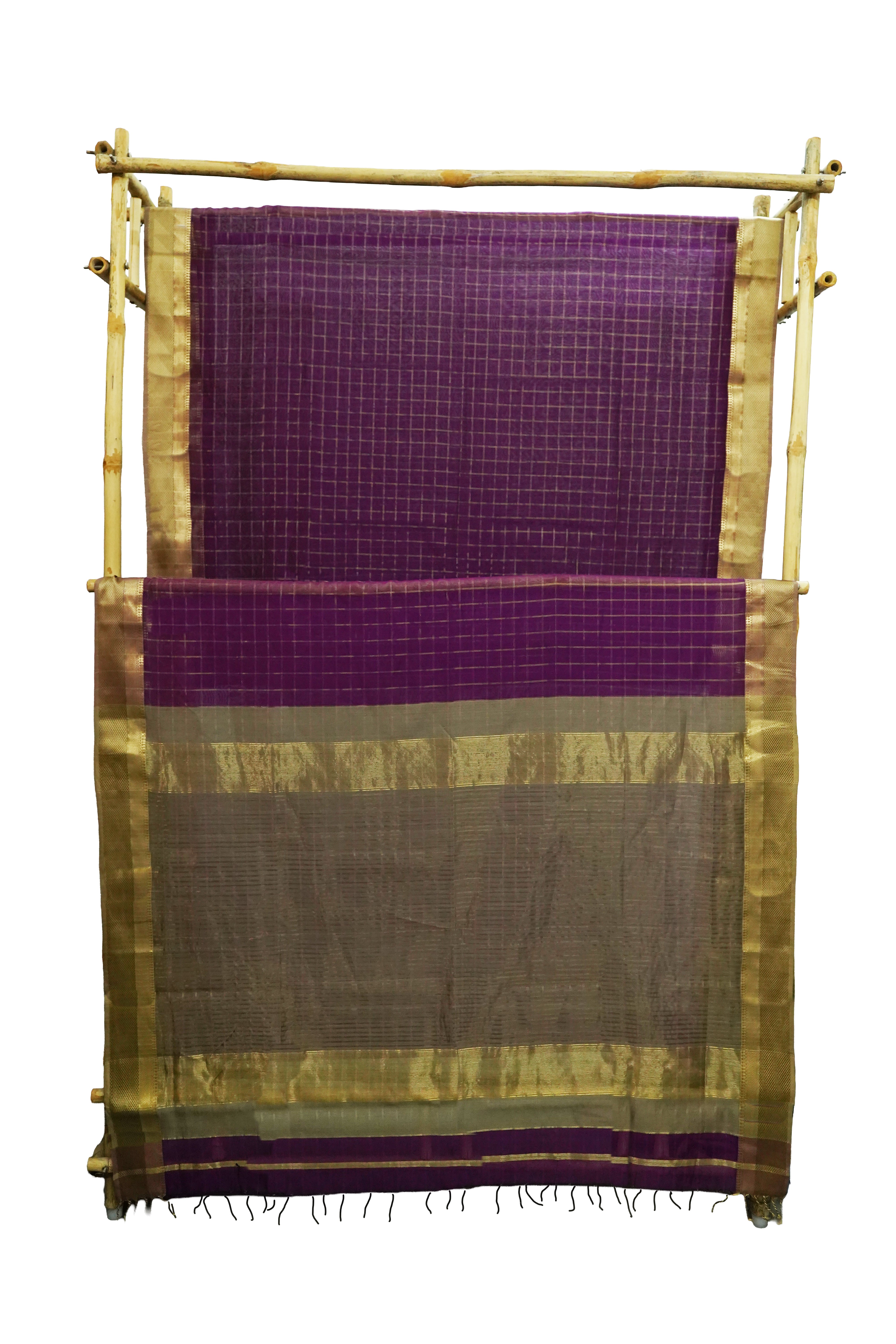 Maheshwari Cotton Silk Royal Purple Silk Check Border Saree