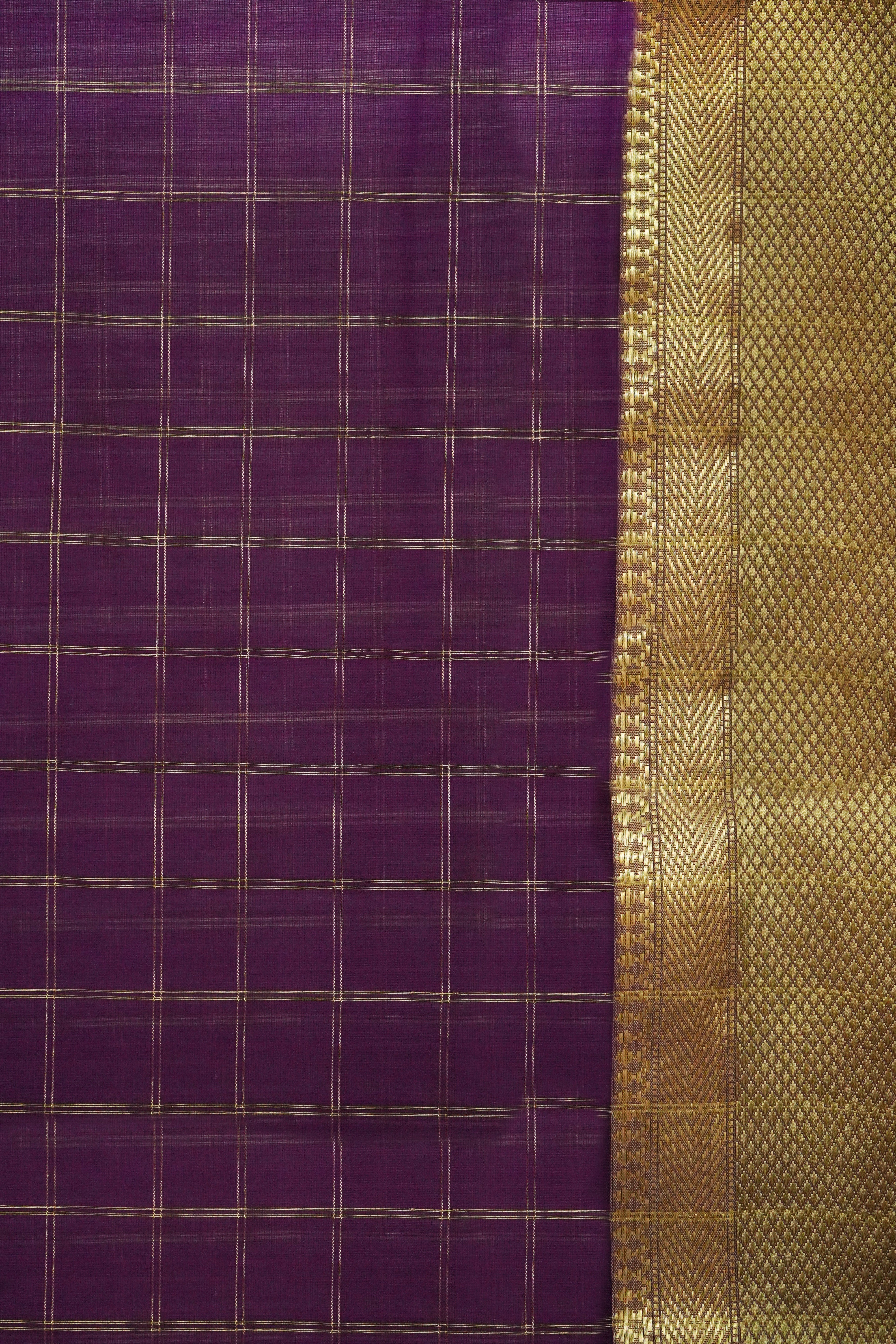Maheshwari Cotton Silk Royal Purple Silk Check Border Saree