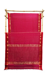 Maheshwari Cotton Silk Rani Pink Silk Check Border Saree