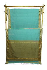 Maheshwari Cotton Silk Light Blue Silk Check Border Saree