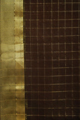 Maheshwari Cotton Silk Chocolate Brown Silk Check Border Sare