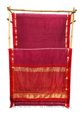 Elegant Rani Pink Maheshwari Cotton Silk Check Border Saree