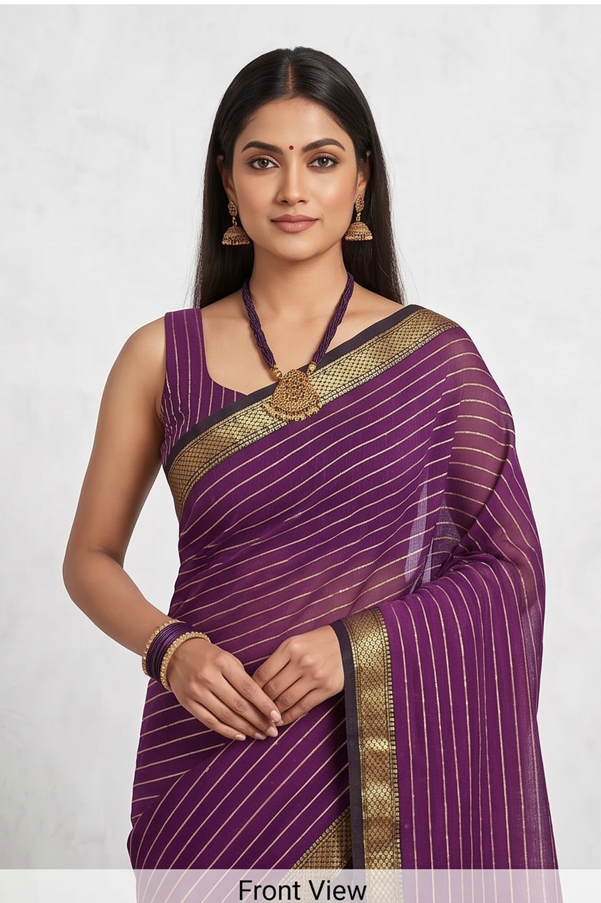 Maheshwari Cotton Silk Chatai Border Stripes Saree