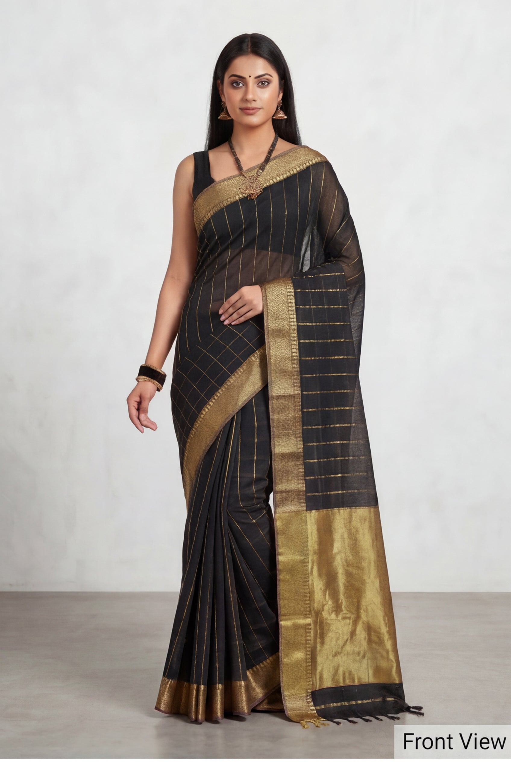 Maheshwari Cotton Silk Chatai Border Stripes Saree