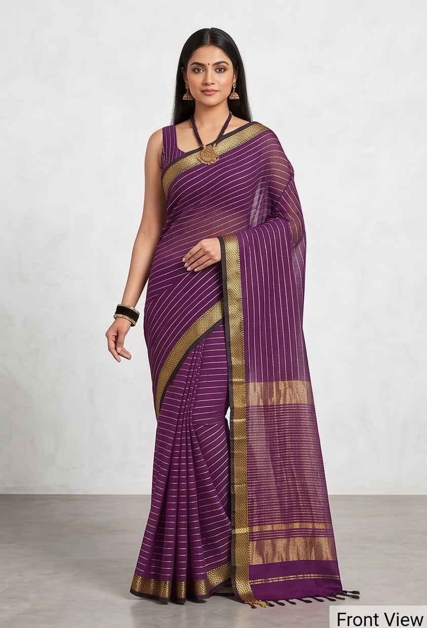 Maheshwari Cotton Silk Chatai Border Stripes Saree
