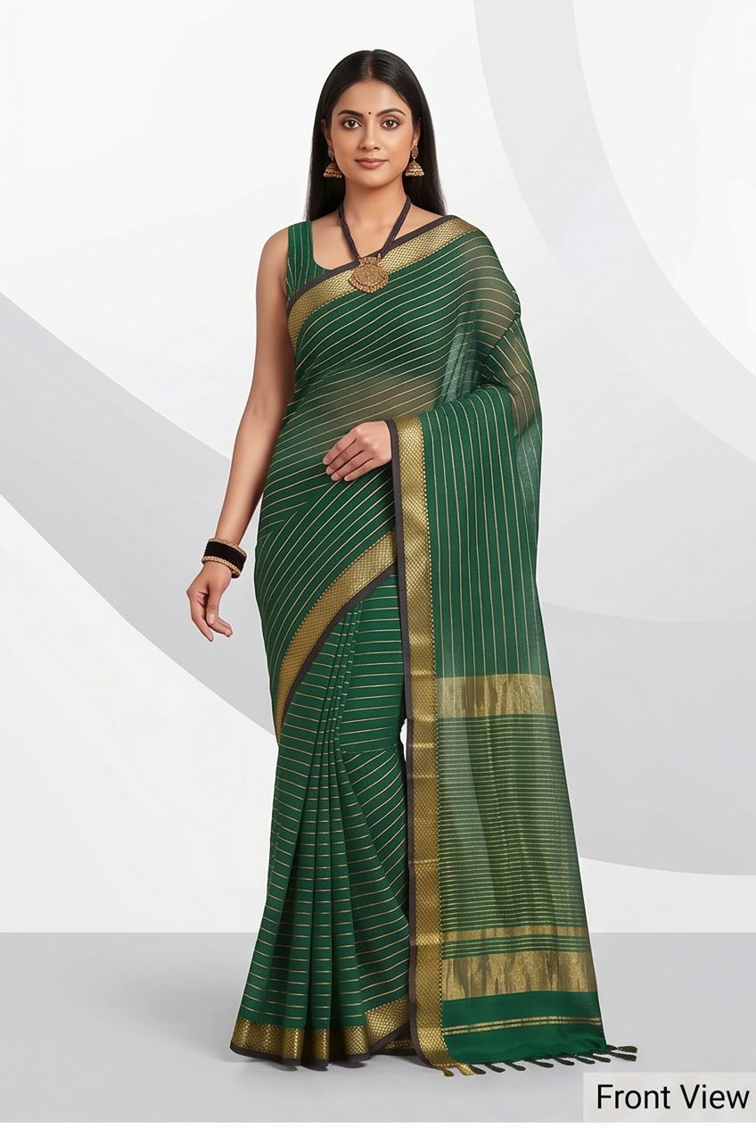 Maheshwari Cotton Silk Chatai Border Stripes Saree