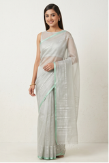 Maheshwari Cotton Silk Silver Tissue Saree
