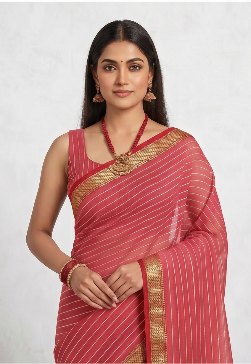 Maheshwari Cotton Silk Kosa Stripes Saree