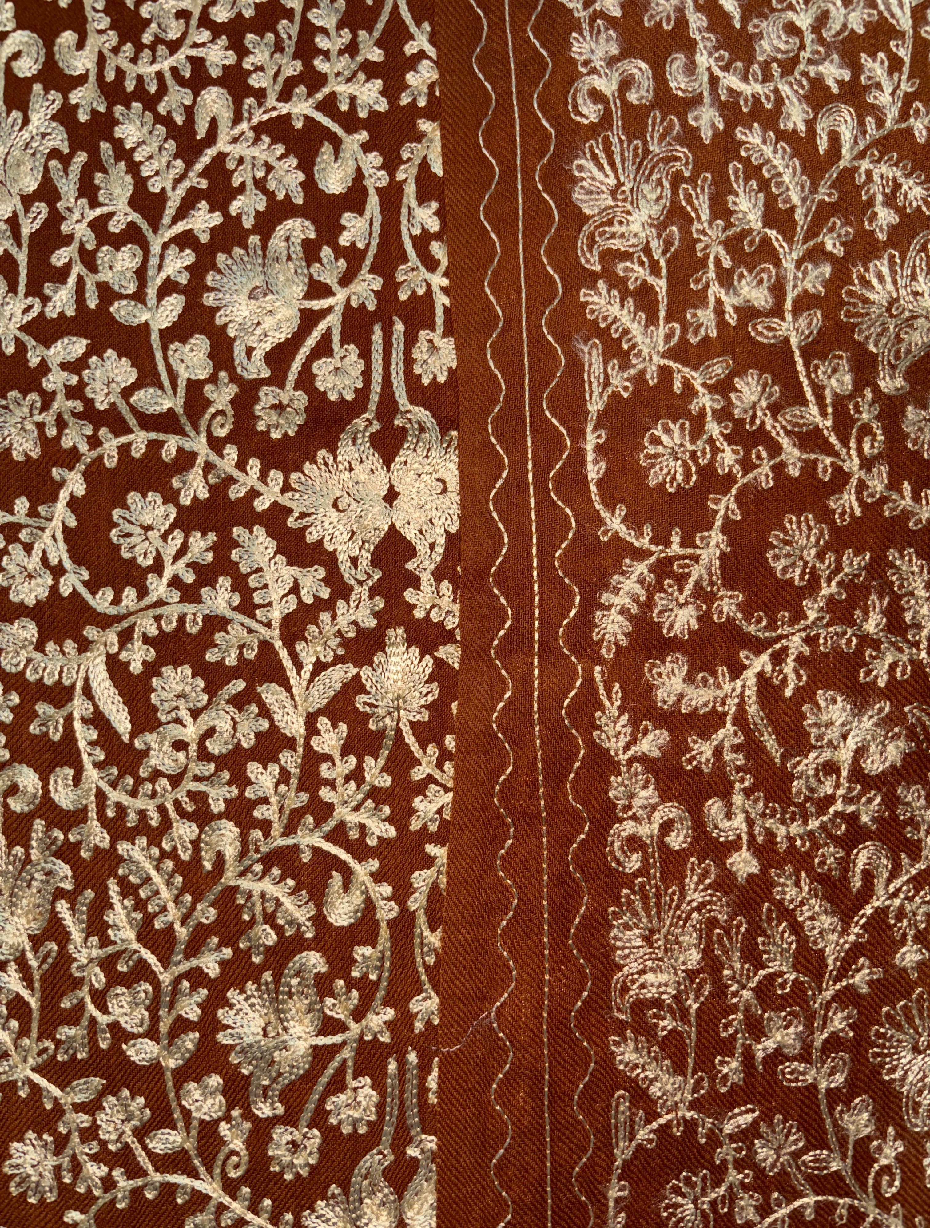 Pashmina Aari Work Wool Shawl – Dark Rust