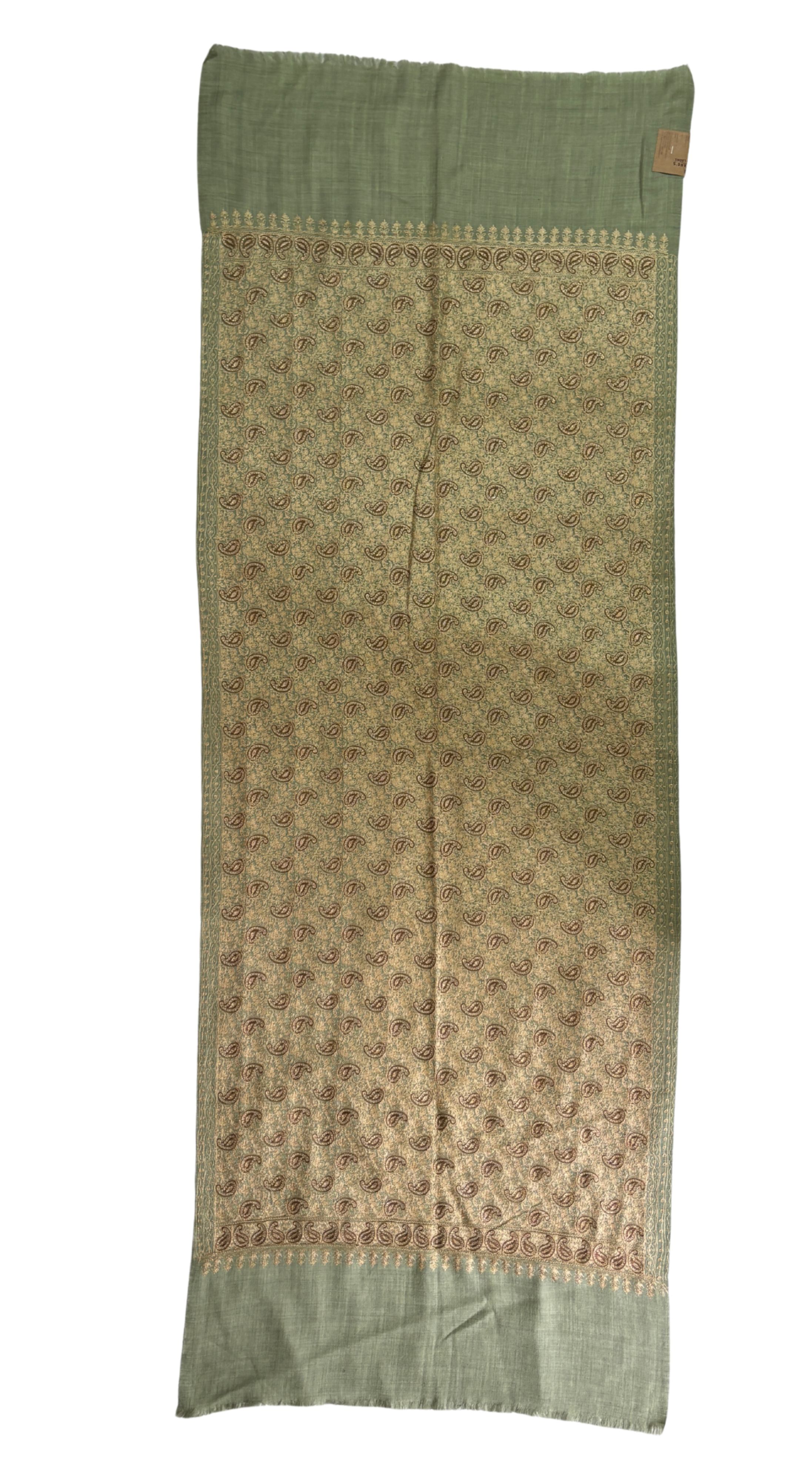 Pashmina Aari Work Gold Shawl – Golden Olive Green