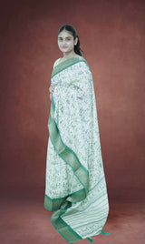 Bamboo Silk Saree – Bheel Print ,Sea Green