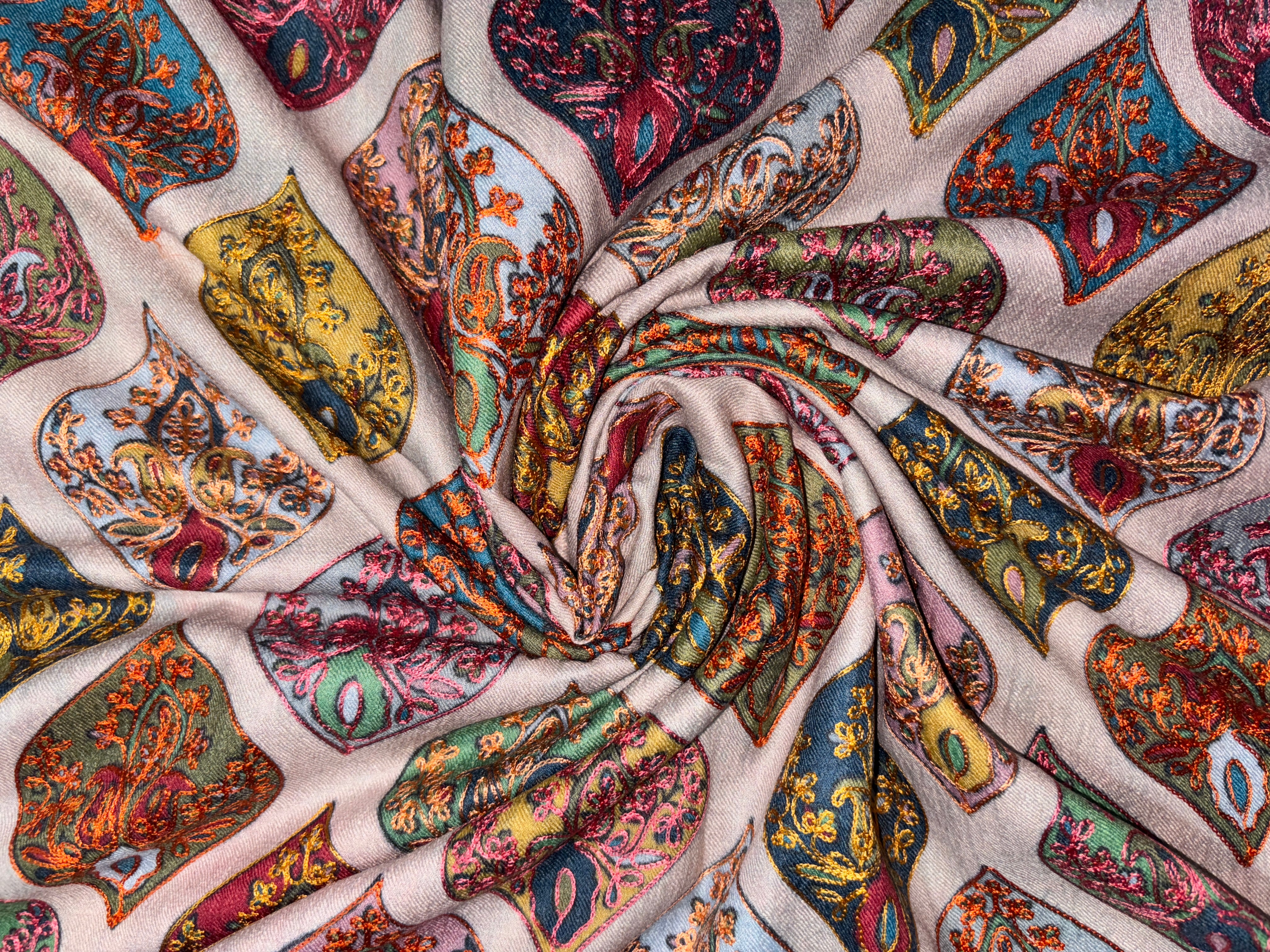 Pashmina Kalam Kari Aari Work Fine Shawl