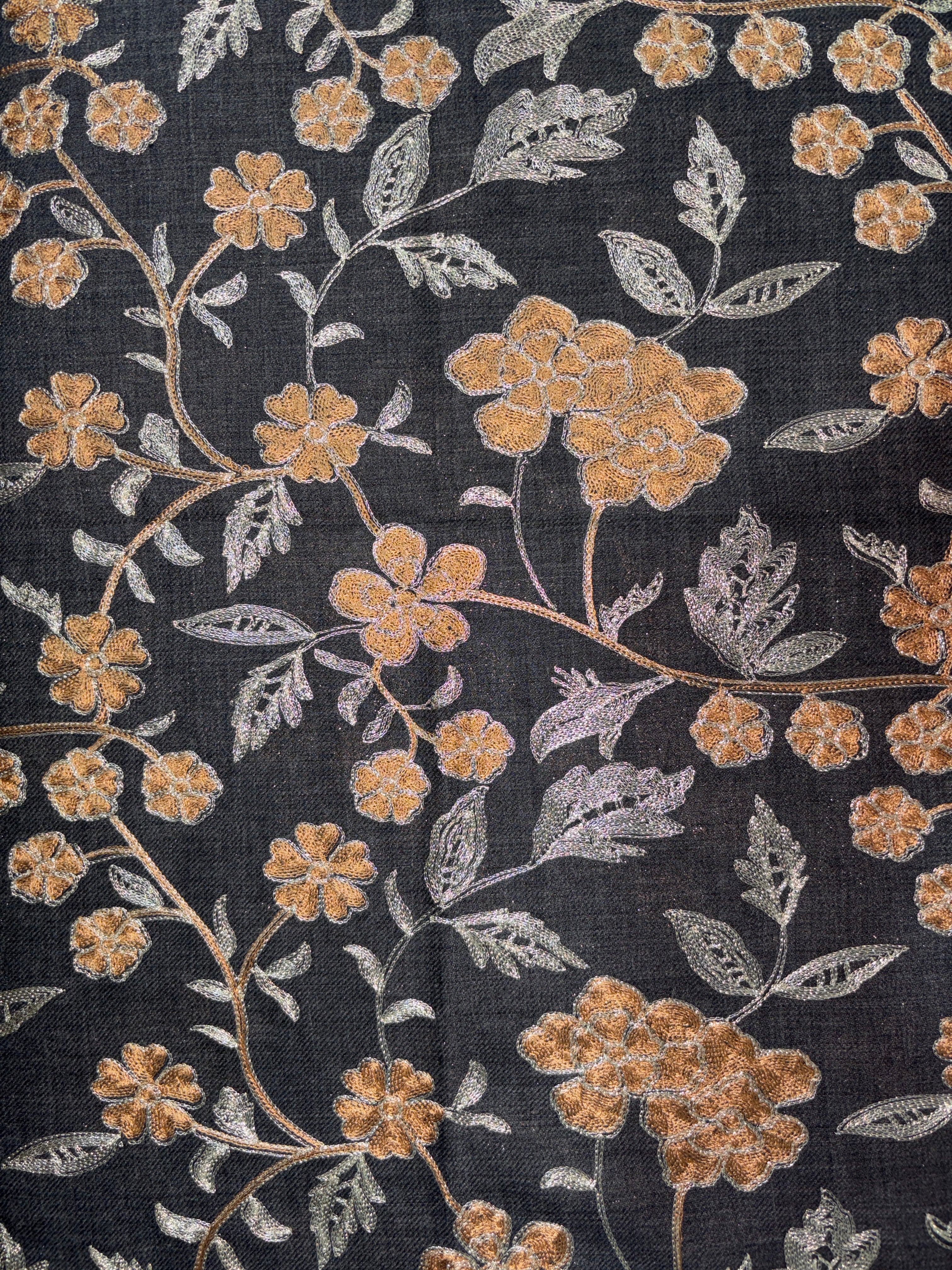 Pashmina Aari Work Silk Cotton Blend Shawl- Dark Grey