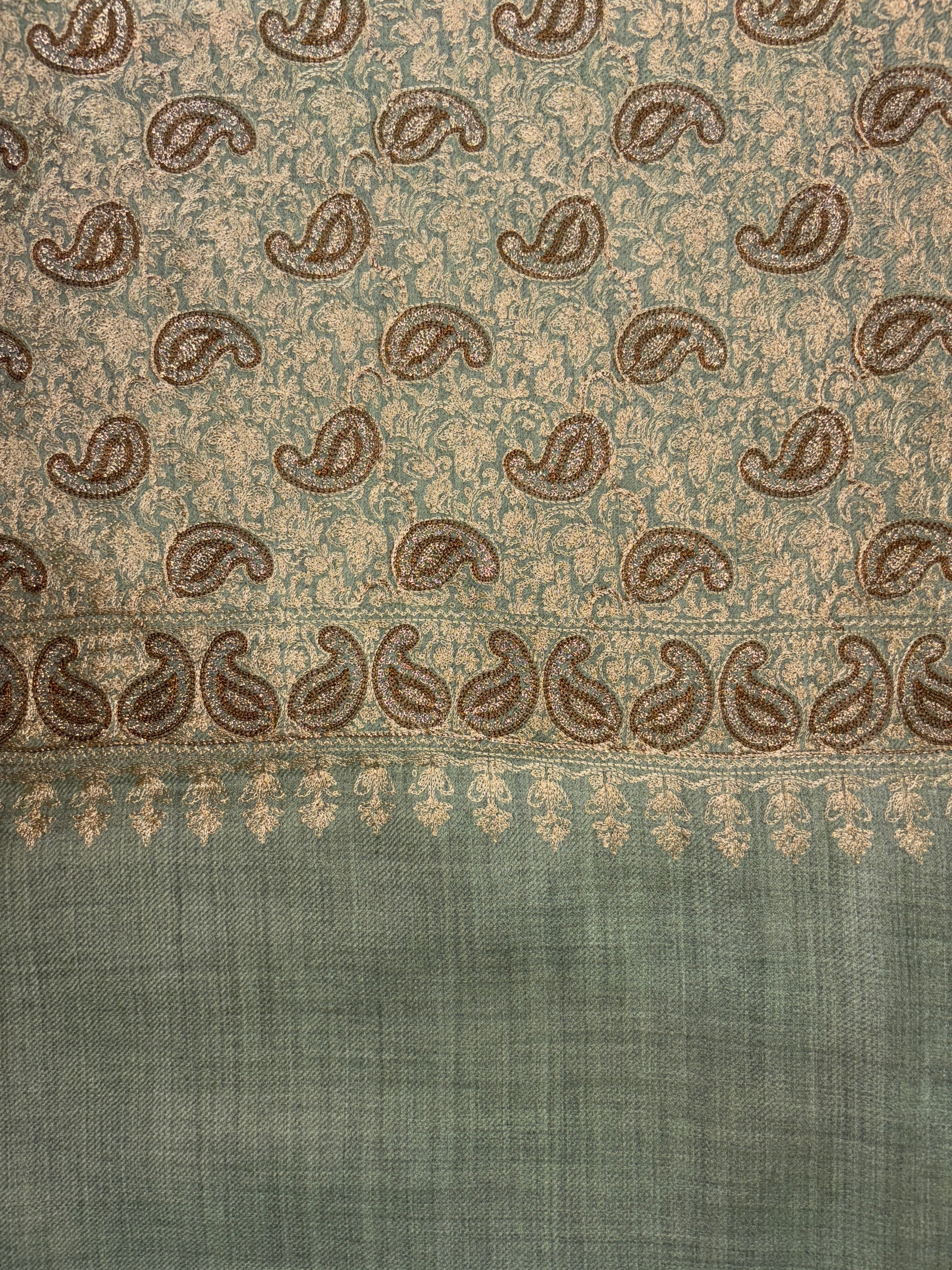 Pashmina Aari Work Gold Shawl – Golden Olive Green