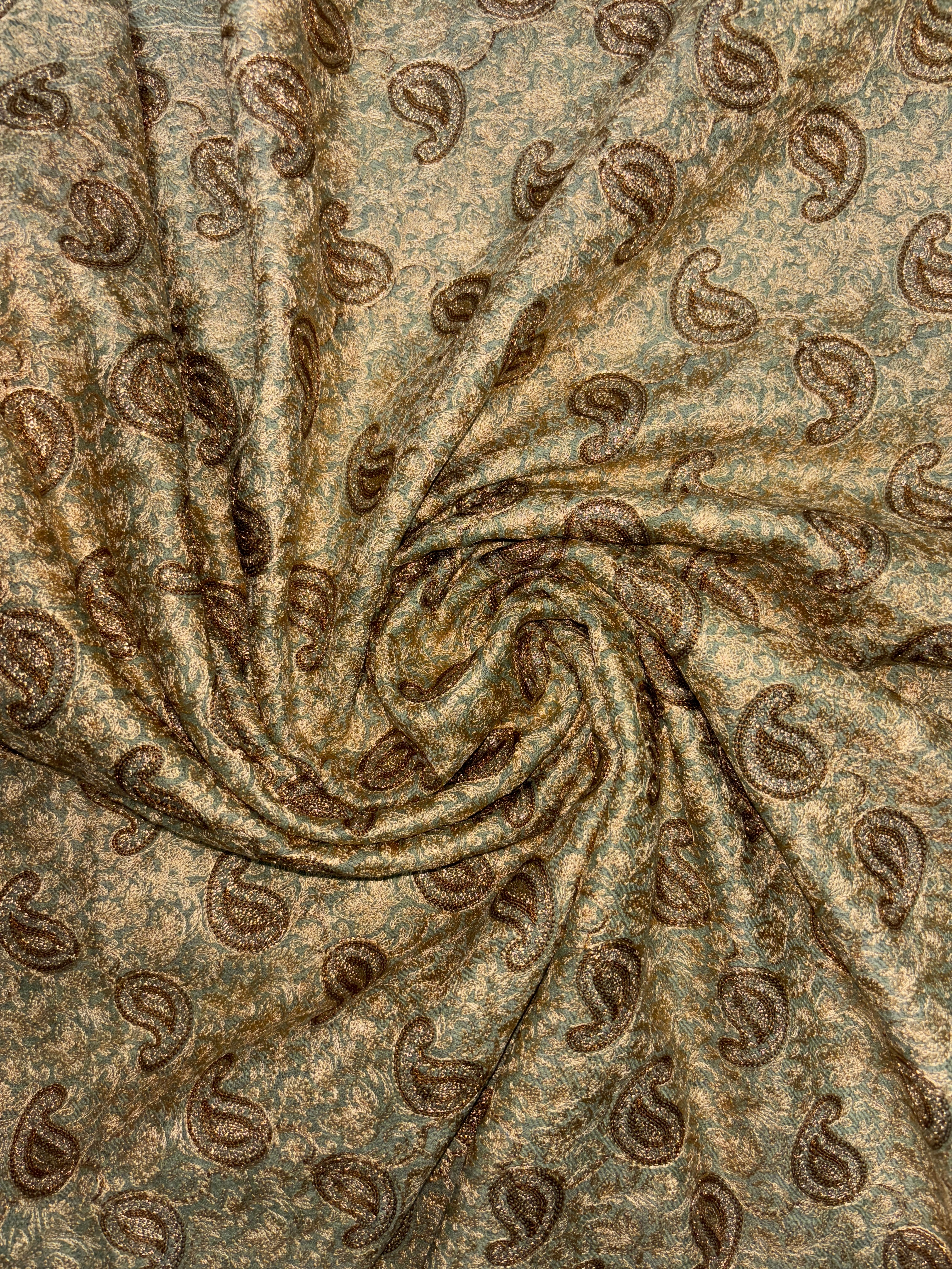 Pashmina Aari Work Gold Shawl – Golden Olive Green