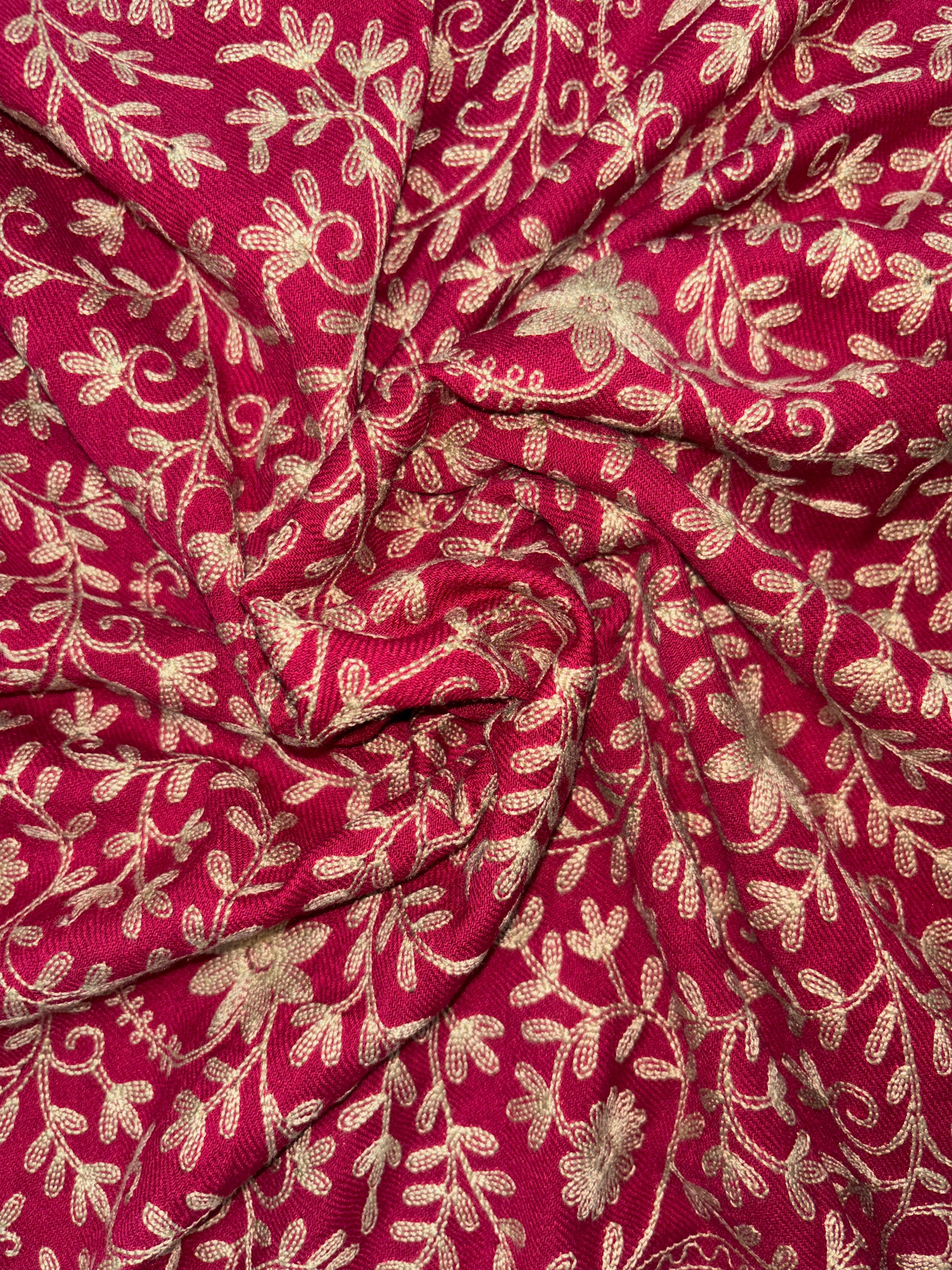 Pashmina Aari Work Shawl – Magenta