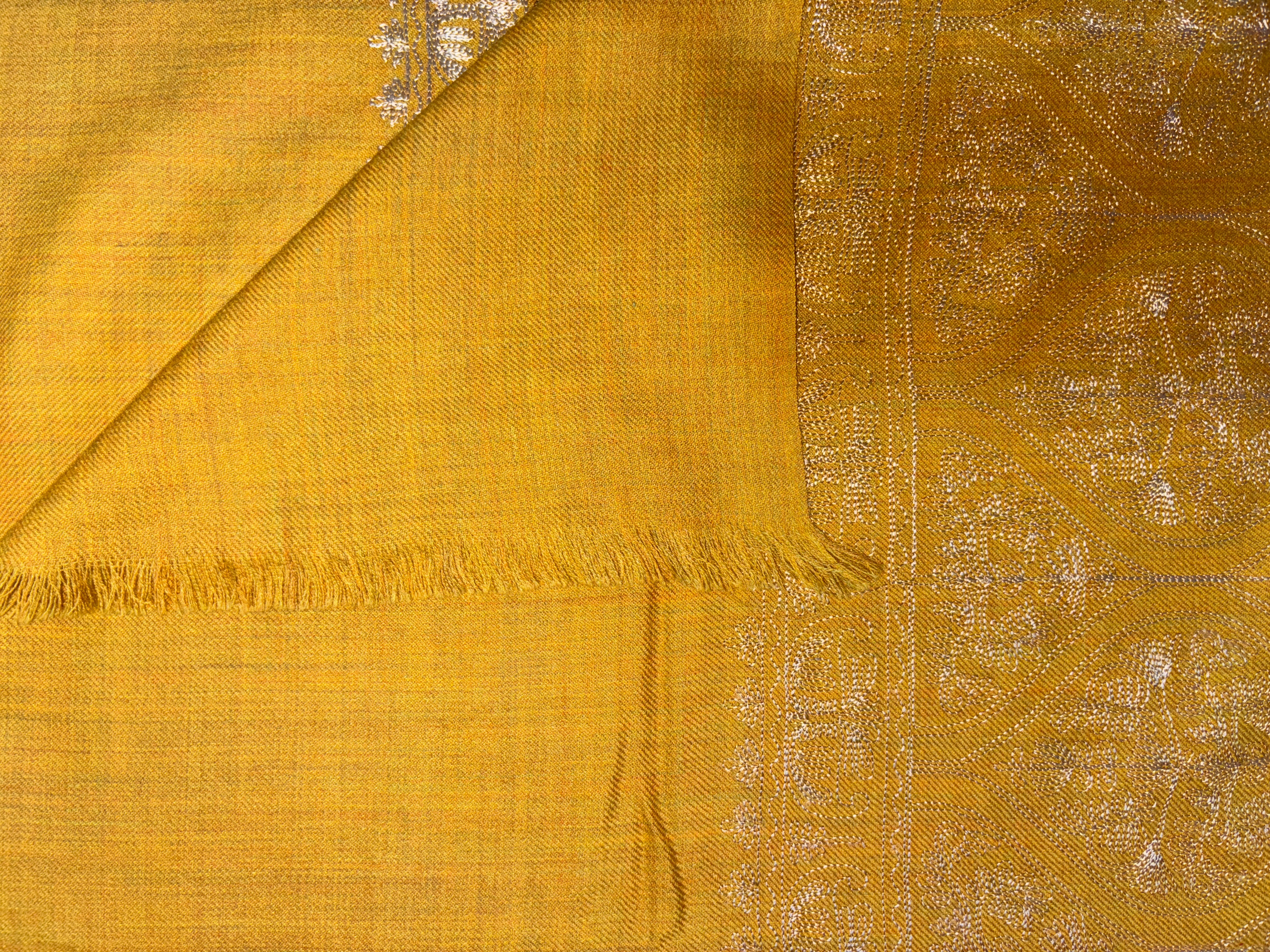 Premium Pashmina Aari Work Shawl - Mustard Brown