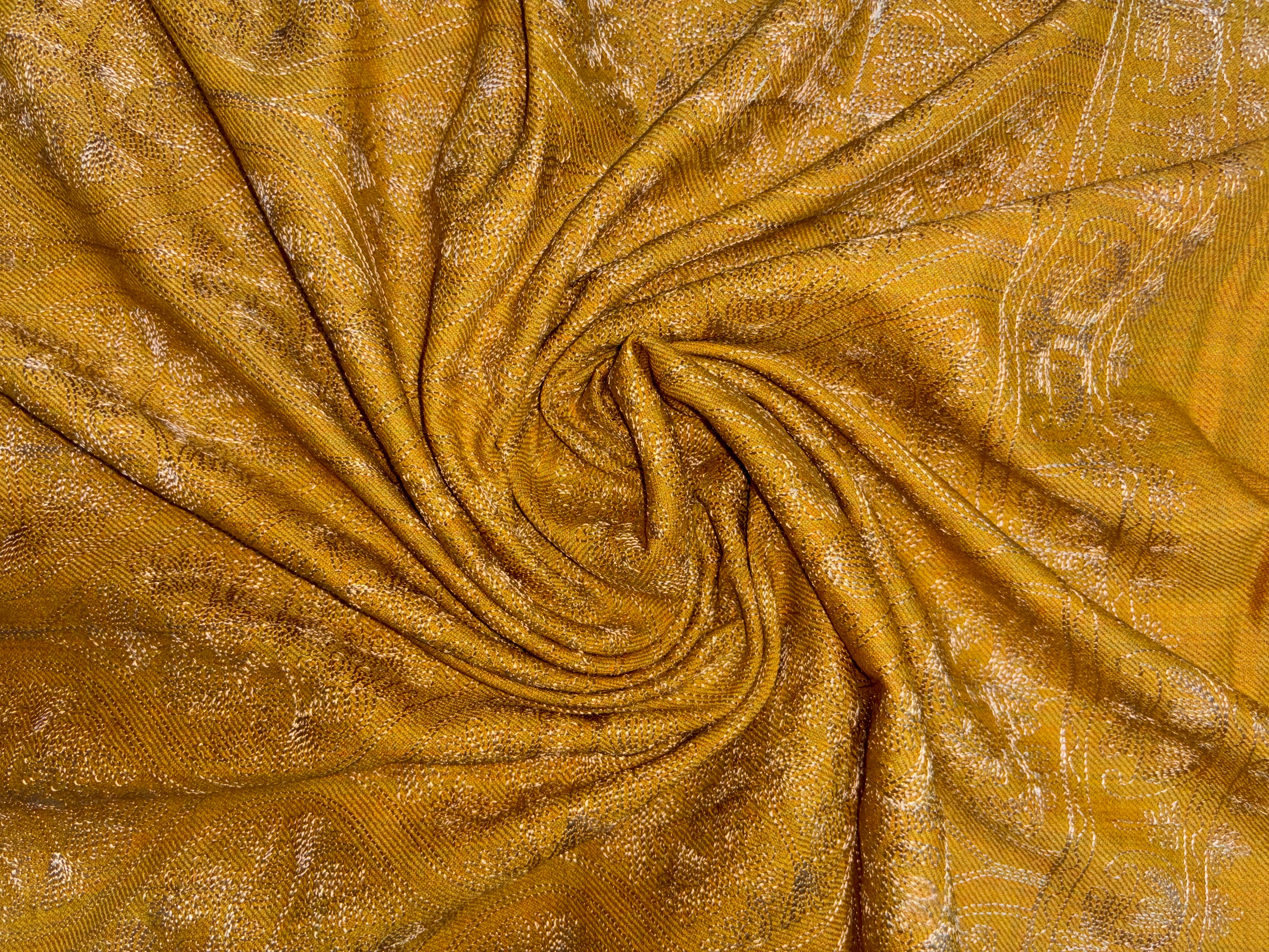 Premium Pashmina Aari Work Shawl - Mustard Brown