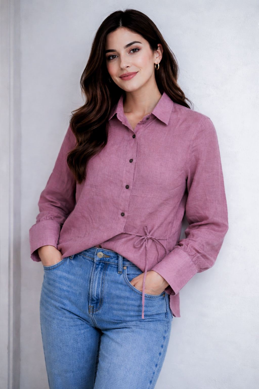 Women’s Pure Linen Dusty Pink Shirt – Elegant Casual Summer Wear