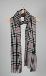 PashminaPure Wool Shawl – Gray with Checks