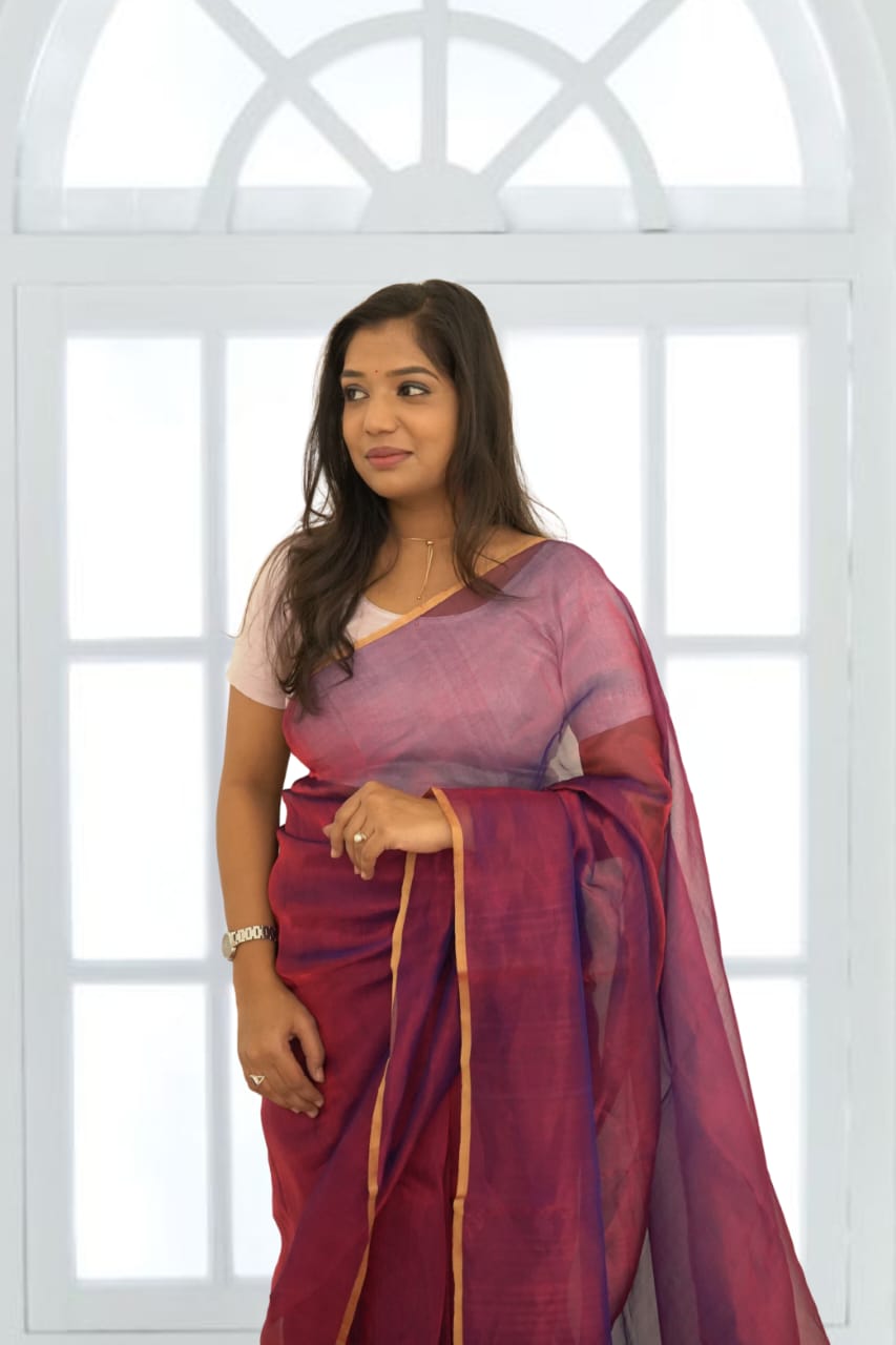 Pure Silk Chanderi Saree | Premium Shimmer Saree with Blouse Piece
