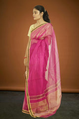 Maheshwari Full Tissue Saree – Hot Magenta | Glossy Metalic Weave