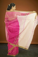 Maheshwari Full Tissue Saree – Hot Magenta | Glossy Metalic Weave